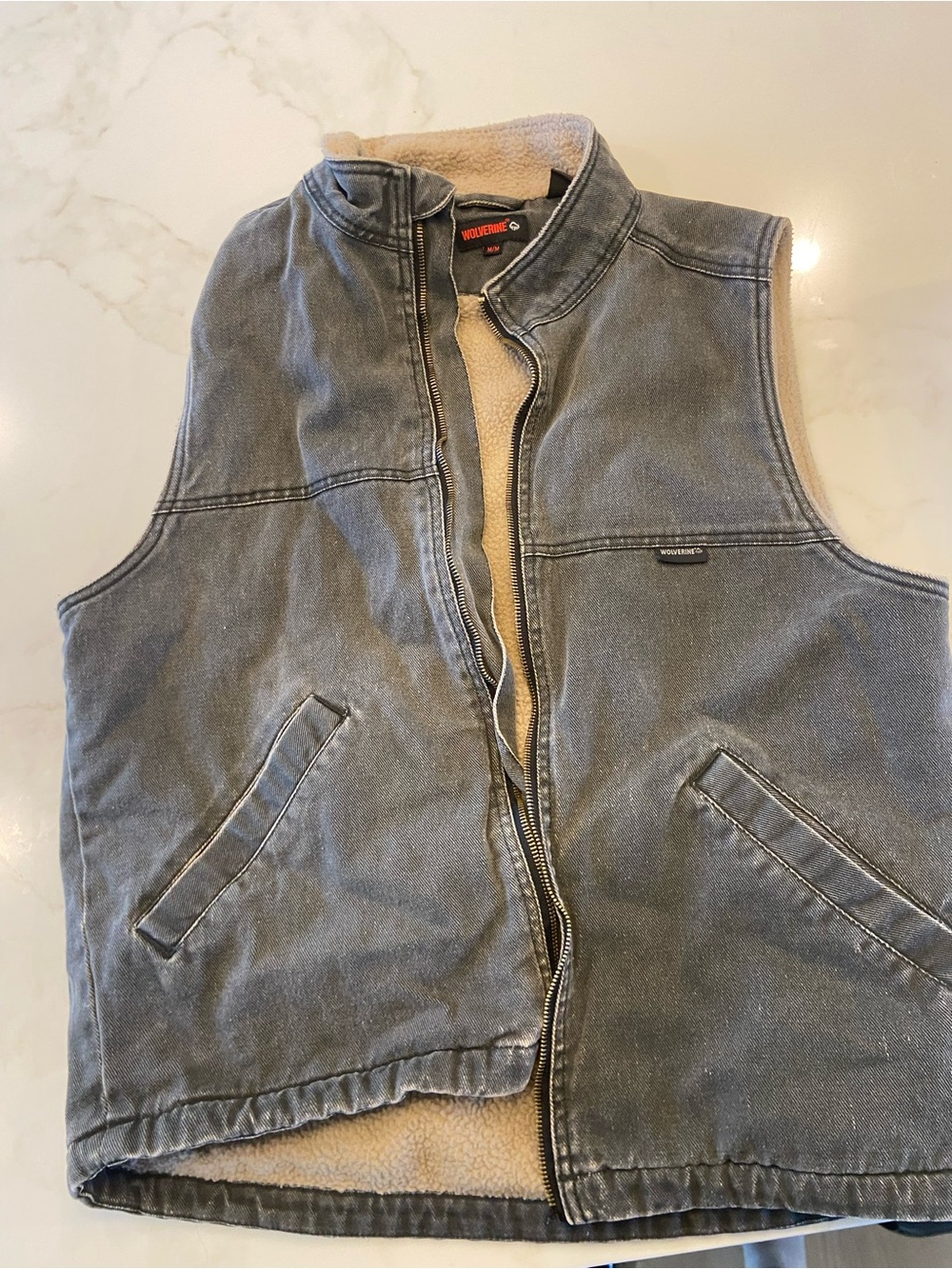 Wolverine Men's Washed Gray Denim Sherpa Vest